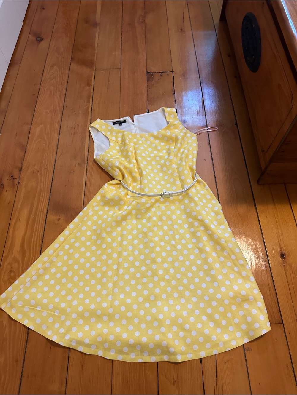 Jones Studio Yellow & White Polka Dot Fit-and-Flare Dress